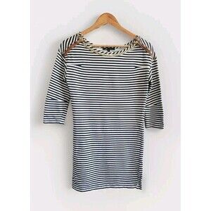 Maje Dress Womens  Small Blue Striped Chain Link Neckline 100% Cotton Mini